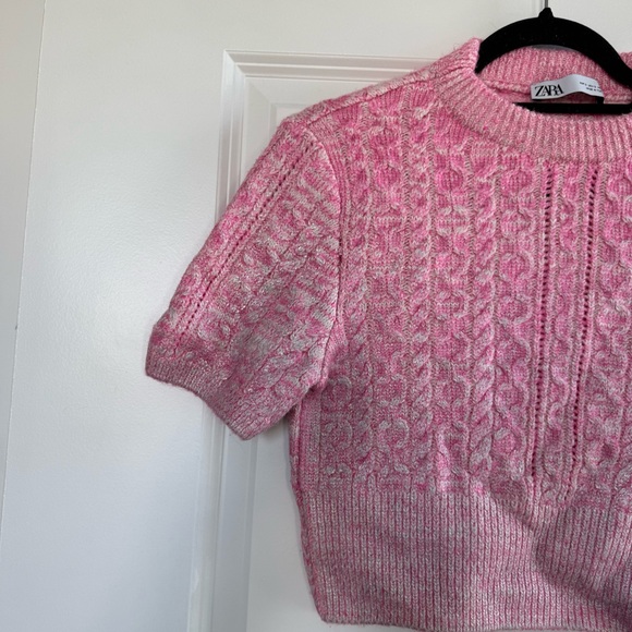 Zara Cable Knit Metallic Pink Cropped Sweater - Picture 6 of 11
